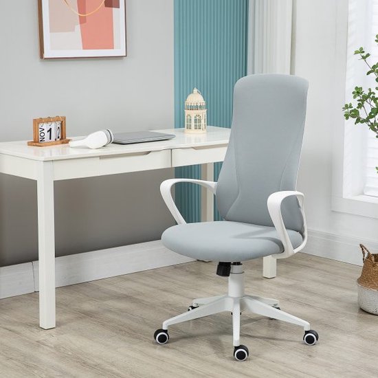 Chaise de bureau avec fonction d'inclinaison, Chaise de bureau réglable en hauteur, Chaise d'ordinateur ergonomique, Chaise PC pivotante pour bureau à domicile, Tissu extensible, Gris clair