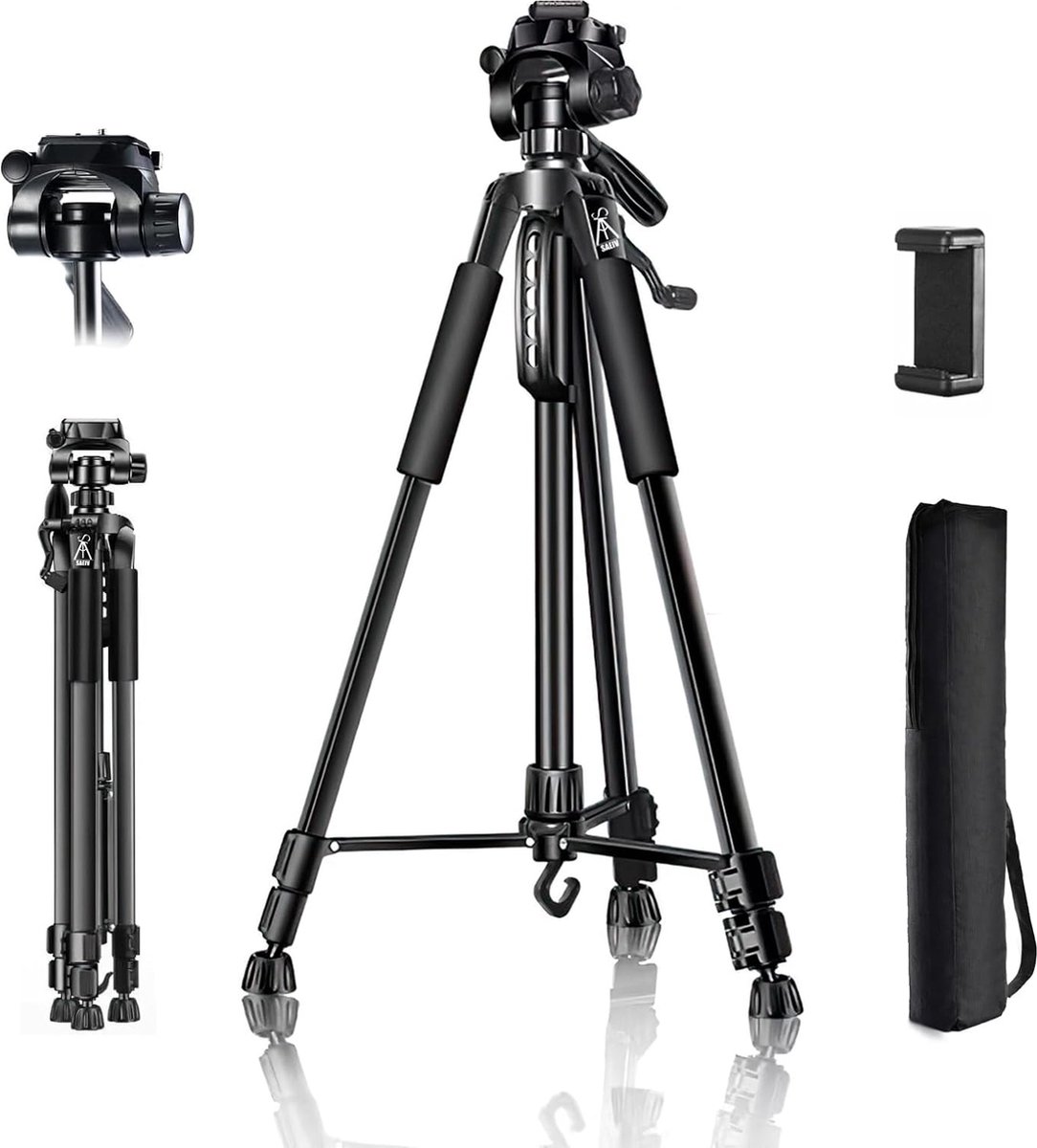 Statief camera, hoogte 62 cm - 170 cm, fotostatief van aluminiumlegering, mobiele telefoon statief/camerastatief/tripod camera/reisstatief/driepootstatief/videostatief