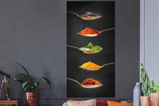 Stickers muraux Muraux - Feuille Autocollant - Herbes - Cuillère - Épices - Zwart - Italien - 80x160 cm - Film Adhésif - Stickers muraux Chambre Enfant - Papier Peint Auto Adhésif