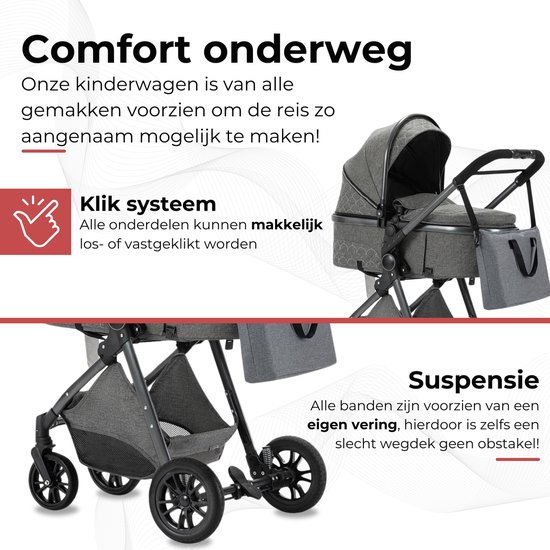 Lunola Nova - Kinderwagen 3-in-1 - incl. autostoel - 0-20kg - XXL - Multifunctionele Buggy 3in1 - Donkerbruin / Chocolade — afbeelding 4