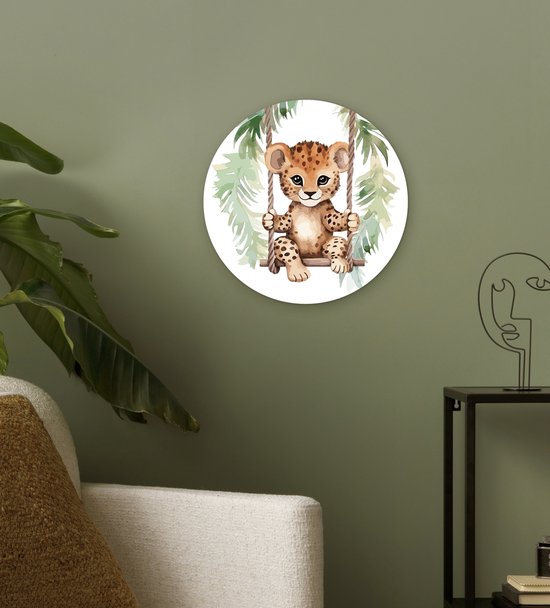 WallCircle® Wandcirkel 30x30 cm - Muurcirkel Luipaard - Dier - Kinderen - Jungle - Kinderkamer - Babykamer - Kinderkamer - Muurdecoratie cirkel woonkamer - Wanddecoratie slaapkamer - Kamer decoratie accessoires - Ronde schilderijen