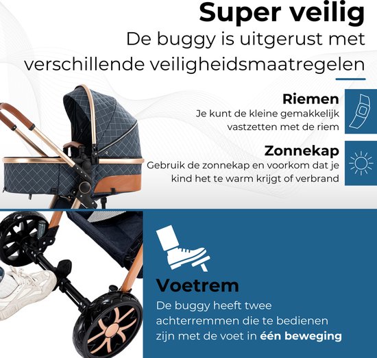 Lunola Nova - Kinderwagen 3-in-1 - incl. autostoel - 0-20kg - XXL - Multifunctionele Buggy 3in1 - Blauw — afbeelding 2
