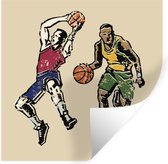 Muurstickers - Sticker Folie - Een illustratie van twee basketballers die druk bezig zijn met hun sport - 120x120 cm - Plakfolie - Muurstickers Kinderkamer - Zelfklevend Behang XXL - Zelfklevend behangpapier - Stickerfolie