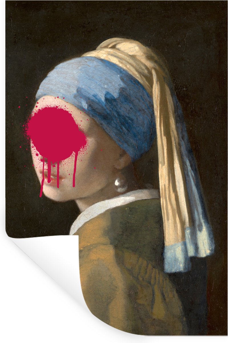 Muurstickers - Sticker Folie - Meisje met de parel - Johannes Vermeer - Roze - 80x120 cm - Plakfolie - Muurstickers Kinderkamer - Zelfklevend Behang - Zelfklevend behangpapier - Stickerfolie - StickerSnake