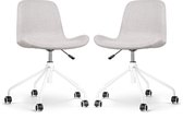 Nolon Nout-Fé Bureaustoelen Set van 2 Beige - Stof - Verstelbaar - Wieltjes - Wit Onderstel
