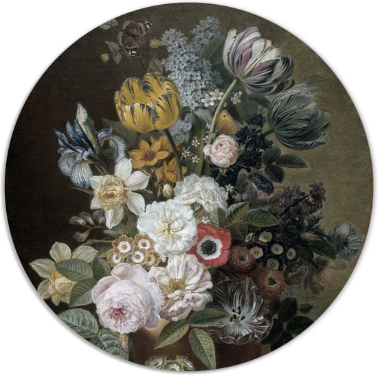 Label2X - Muurcirkel - Stilleven met Bloemen, Eelke Jelles Eelkema - Ø 30 cm - Forex - Multicolor - Wandcirkel - Rond Schilderij - Bloemen en Planten - Muurdecoratie Cirkel - Wandecoratie rond - Decoratie voor woonkamer of slaapkamer