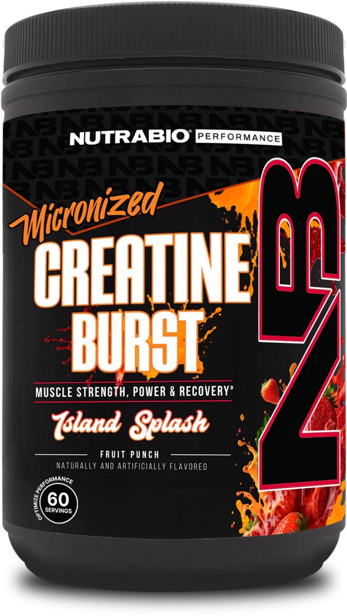 Goedkoopste Nutrabio Creatine Burst DE Nieuwste Sensatie in Creatine De Wereldprimeur van Gearomatiseerde Creatine! - 300g Island Splash (Fruitpunch