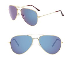 Fako Fashion - Piloten Zonnebril - Pilotenbril - Piloot Zonnebril - Heren Zonnebril - Dames Zonnebril - Goud - Blauw