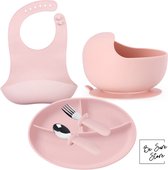 Siliconen Kinderservies set - 5 Delig Pink - Kinderservies - Kinderbord - Kom - met Zuignap - Kinderbestek - Baby Bestek - Slabbetjes - Kraamcadeau - Babyshower - Baby - BPA-Vrij