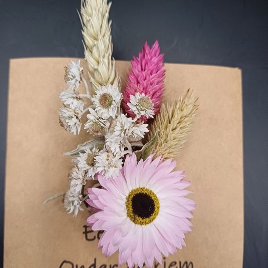 Droogbloemenkaart "hart onder de riem" en hart met roze droogbloemen | liefde | kaart | wDroogbloemen Wenskaart met Hart – “Hart onder de Riem” – Cadeaukaart Sterkte & Liefde – Decoratie Droogbloemen – Beterschap & Support