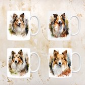 Shetland Sheepdog mokken set van 4, servies voor hondenliefhebbers, hond, thee mok, beker, koffietas, koffie, cadeau, moeder, oma, pasen decoratie, kerst, verjaardag