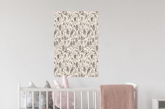 Stickers muraux - Film autocollant - Fleurs - Zwart - Wit - Feuilles - 40x60 cm - Film adhésif - Stickers muraux Chambre d'enfant - Papier peint autocollant