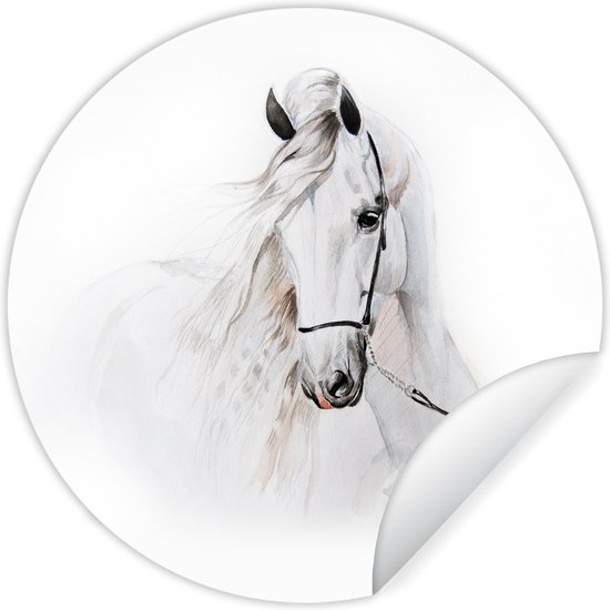 Behangsticker kinderkamer - Paard - Waterverf - Dieren - Wit - Muurdecoratie voor meisjes - Wandcirkel kinderkamer - 120x120 cm - Meiden