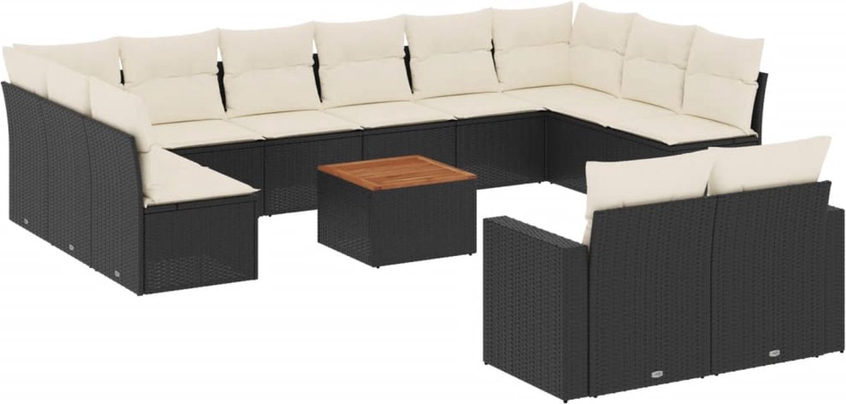 vidaXL 13-delige - Loungeset - met - kussens - poly - rattan - zwart