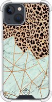 Casimoda® hoesje - Geschikt voor iPhone 13 Mini - Luipaard Marmer Mint - Shockproof case - Extra sterk - TPU/polycarbonaat - Mint, Transparant