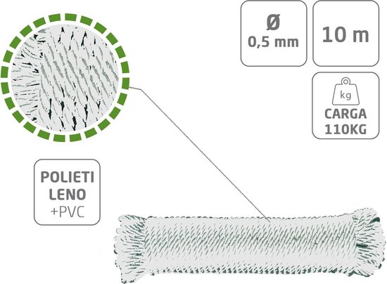 Corde paracorde AMIG - 3x - 10 mètres - D5mm - 110kg - polypropylène - blanc