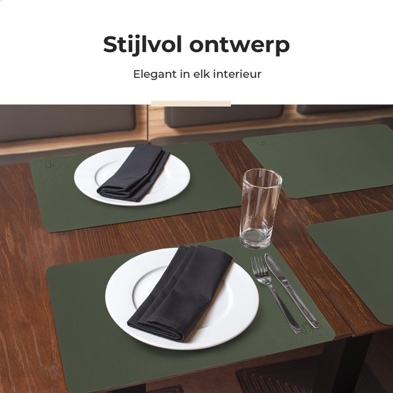 Castagnola Napperons de Table Aspect Cuir - Set de Table Antidérapant en Simili Cuir - Sous-Couche Hydrofuge - Dessous de Verre - 6 Pièces - 45 x 30 cm - Vert