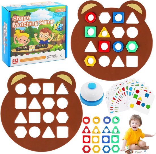 Shape Matching Game - 2x stuks - Speelgoed voor kinderen om vorm te leren, vormaanpassing, spel kleursensorisch educatief speelgoed, vorm matching puzzel, puzzelspel, interactief ouder-kind spel