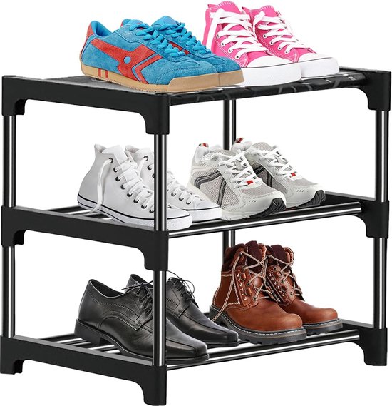 Étagère à chaussures, petite étagère à chaussures empilable, 13 mm d'épaisseur, 3 niveaux, 6 paires, étagère à chaussures pour entrée, couloir et placard, rangement et organisation peu encombrant