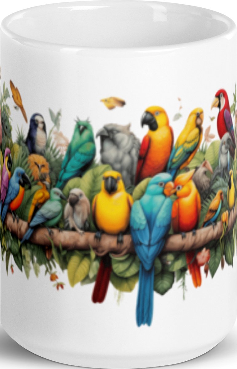Tropical Animals Fantasy - Koffie & Thee Mok 443 ml| koffiemok cadeau| | Theemok cadeau| Mok cadeau| Koffie Beker| Thee Beker| Koffie Kop| Thee Kop| Tropische Vogels Mok| Vogel Mok| Tropische Dieren Mok