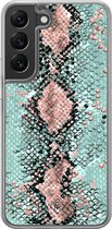 Casimoda® hoesje - Geschikt voor Samsung Galaxy S22 - Slangenprint pastel mint - 2-in-1 case - Schokbestendig - Slangenprint - Verhoogde randen - Groen, Transparant