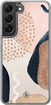 Casimoda® hoesje - Geschikt voor Samsung Galaxy S22 - Abstract Dots - 2-in-1 case - Schokbestendig - Geometrisch patroon - Verhoogde randen - Bruin/beige, Transparant