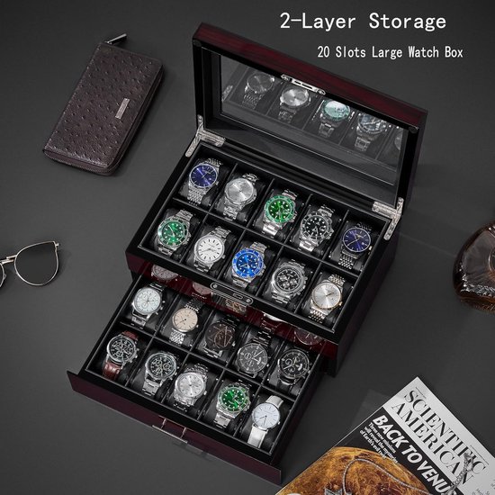 Boîte à Montres Ohuhu - 12 Emplacements - Couvercle Verre - Coussins Velours - Rangement Luxe