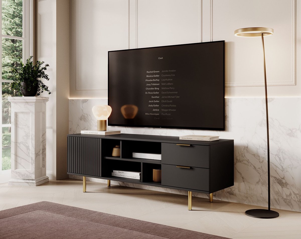 MEUBELLA TV-Meubel Nicola - Mat zwart - 150 cm