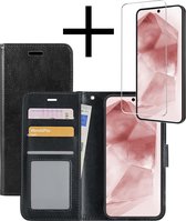 Hoes Geschikt voor Samsung A55 Hoesje Book Case Hoes Flip Cover Wallet Bookcase Met Screenprotector - Zwart