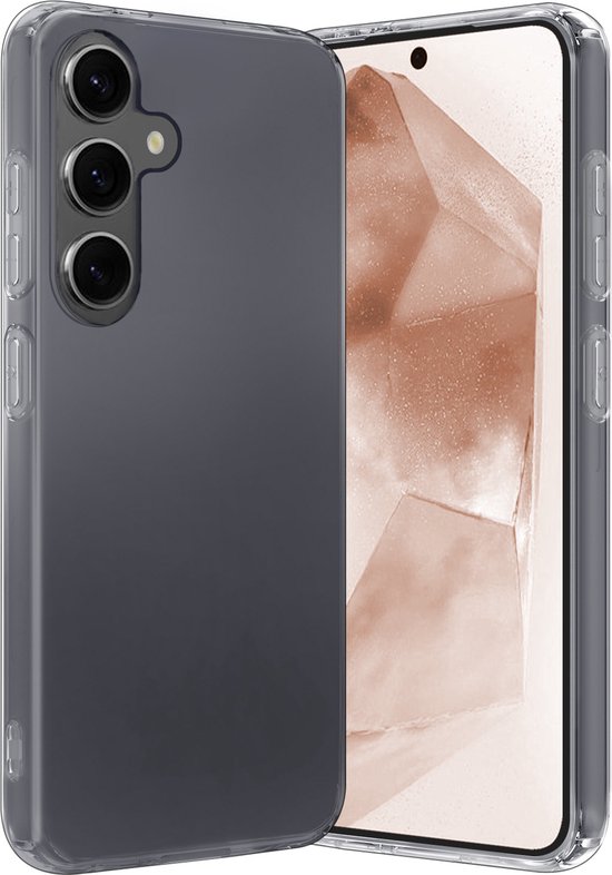 Coque de téléphone gris foncé et transparente sur un téléphone Samsung avec écran cristallin.
