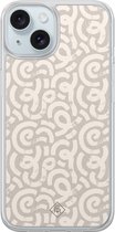 Casimoda® hoesje - Geschikt voor iPhone 15 - Ivory Abstraction - 2-in-1 case - Schokbestendig - Geometrisch patroon - Verhoogde randen - Bruin/beige, Transparant