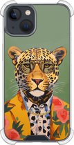 Casimoda® hoesje - Geschikt voor iPhone 13 Mini - Luipaard Hipster - Shockproof case - Extra sterk - TPU/polycarbonaat - Groen, Transparant