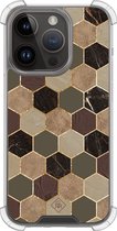 Casimoda® hoesje - Geschikt voor iPhone 13 Pro - Kubus Groen Bruin - Shockproof case - Extra sterk - TPU/polycarbonaat - Bruin/beige, Transparant