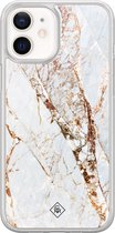 Casimoda® hoesje - Geschikt voor iPhone 12 Mini - Marmer Goud - 2-in-1 case - Schokbestendig - Marble design - Verhoogde randen - Goudkleurig, Transparant