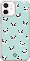 Casimoda® hoesje - Geschikt voor iPhone 12 Mini - Panda Print - 2-in-1 case - Schokbestendig - Dierenprint - Verhoogde randen - Mint, Transparant