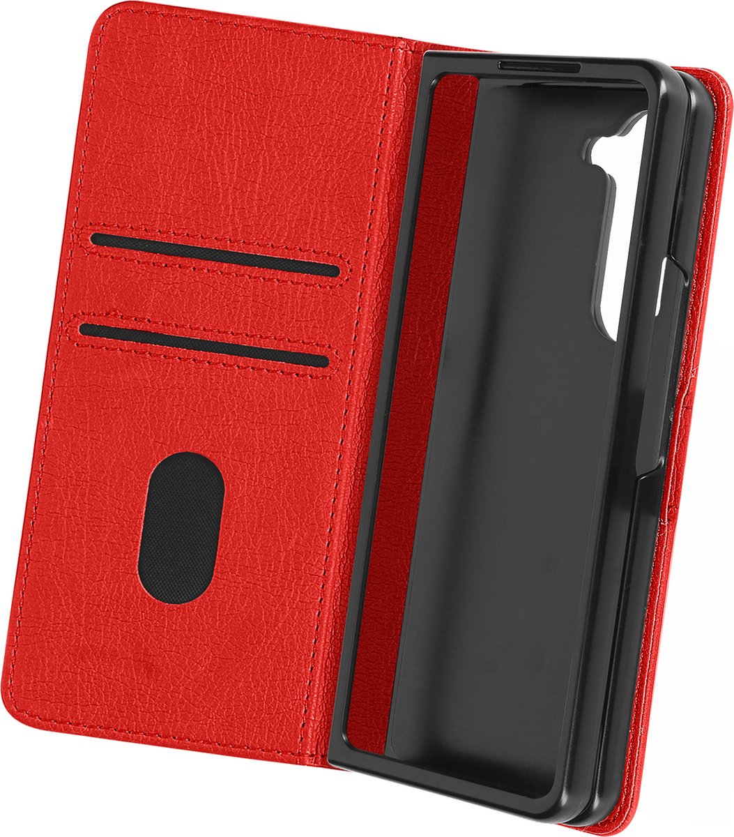 Hoes Geschikt voor Samsung Galaxy Z Fold 5 Portemonnee/Videohouder Rood