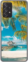 Geschikt voor Samsung Galaxy A53 5G hoesje - Strand - Palmboom - Zee - Siliconen Telefoonhoesje