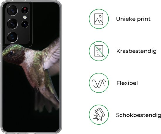 Coque Samsung Galaxy S21 Ultra - Colibri gorge rubis sur fond noir - Siliconen