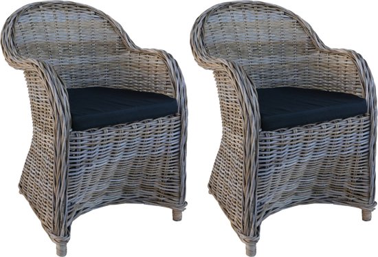 Foto: Decomeubel rotan stoel kubu grey met zwart kussen set van 2 stoelen