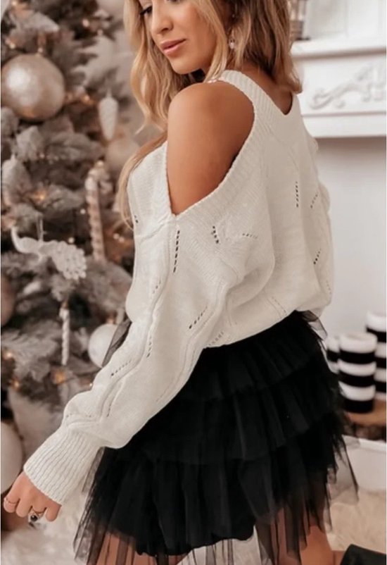 GORGLITTER Y2K Elegante gebreide trui voor dames, off-shoulder, lange mouwen, schoudervrij bovenstuk, casual, losse trui met lange mouwen, bordeaux, M