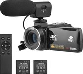 4K Ultra HD - Caméscope Handycam - Set 2 en 1 avec microphone externe - Comprenant 2 piles et télécommande - Avec connexion Wifi / Zoom numérique 18 x / Vision nocturne / Stabilisation d'image - Zwart