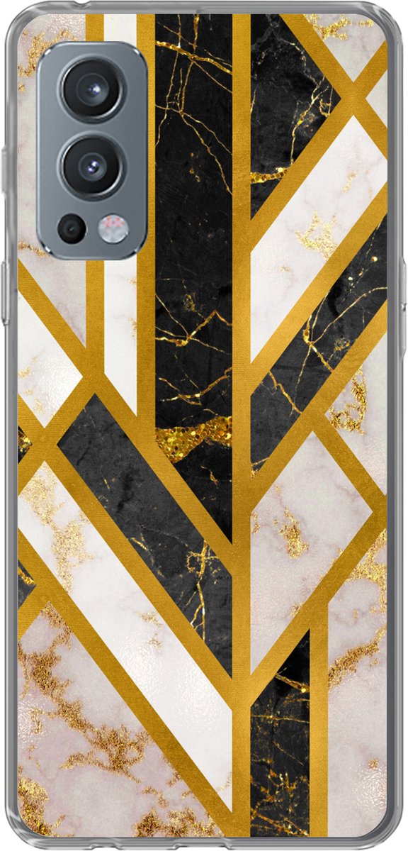 Telefoonhoesje Geschikt voor OnePlus Nord 2 5G hoesje - Marmer print - Goud - Glitter - Luxe - Siliconen Telefoonhoesje Telefoonhoesje