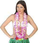 Toppers in concert - Atosa Hawaii krans/slinger - Tropische kleuren mix paars/wit - Bloemen hals slingers - verkleed party accessoires