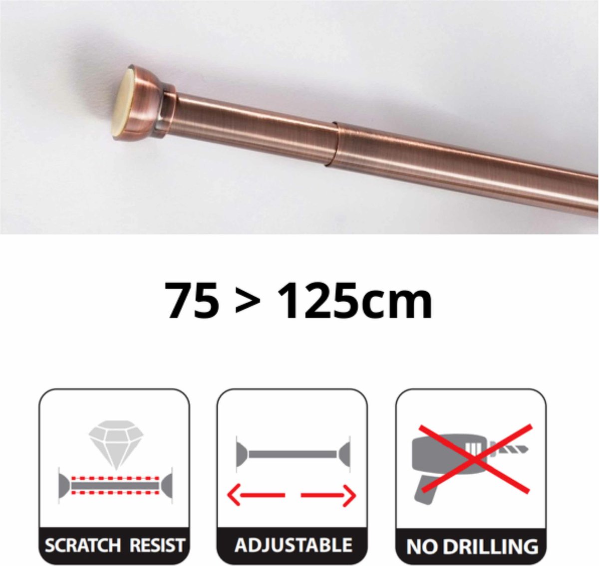 Spirella Douchegordijn ophangen stang uitschuifbaar van 75 naar 125