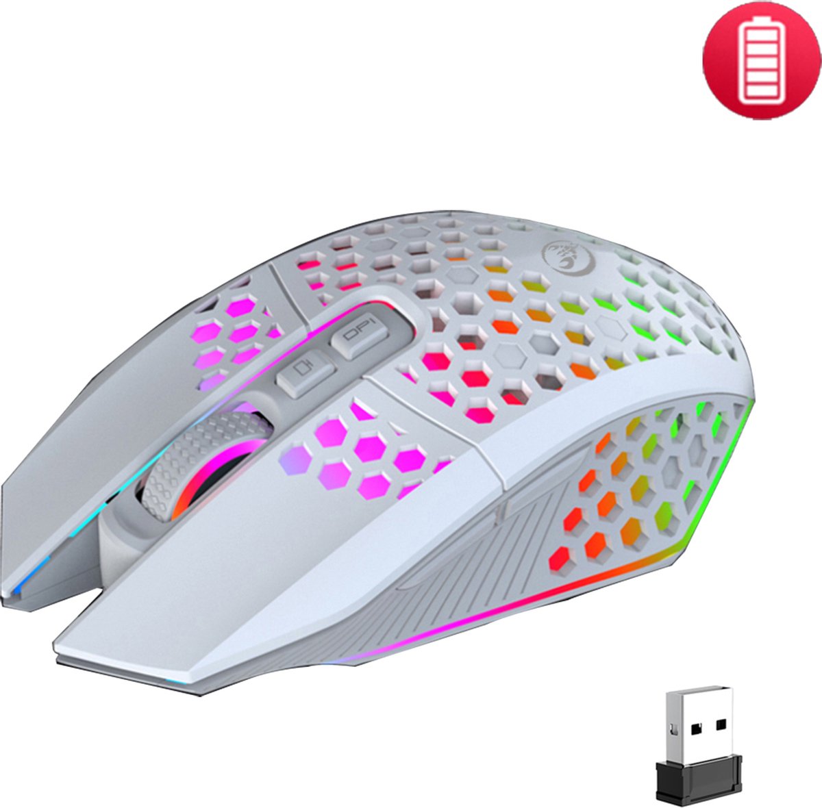 HXSJ T500 Draadloze Gaming Muis - Ultra licht - Licht wit thumbnail 3