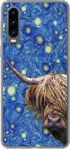 Geschikt voor Huawei P30 hoesje - Sterrennacht - Van Gogh - Schotse hooglander - Siliconen Telefoonhoesje