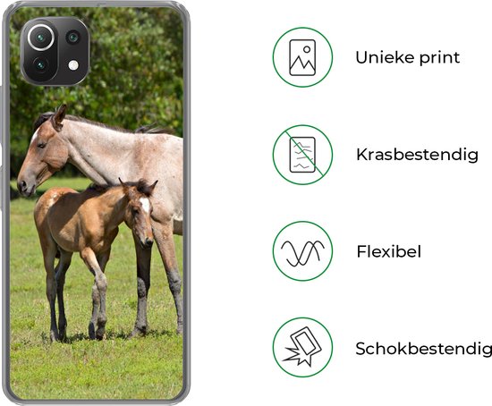 Coque de téléphone compatible avec Xiaomi 11T - Paarden - Herbe - Ombre - Coque en Siliconen