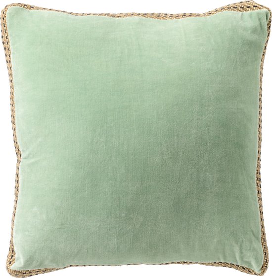 Dutch Decor MANOE - Sierkussen 45x45 cm - effen kleur - met rand van jute - Cameo Green - licht groen - Inclusief binnenkussen