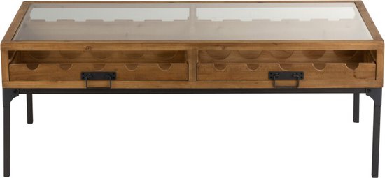 Salontafel Voor Wijnflessen Rechthoek Hout Naturel met glasplaat 120cm