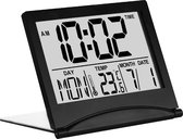 MMOBIEL Klok Numérique LCD Réveil de Voyage Pliable - Klok de Bureau Wekker Numérique avec Indication de la Température et de la Date - Zwart